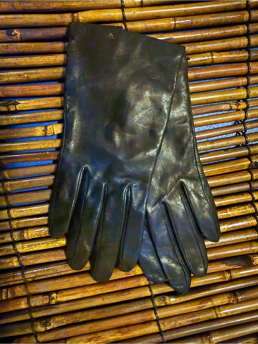 Lord & Taylor Leather and Silk Black Driving Gloves